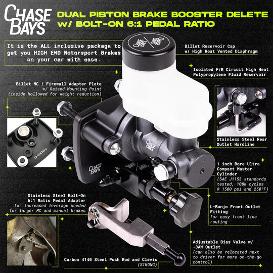 Chase Bays Dual Piston Brake Booster Delete with Bolt-On 6:1 Pedal Ratio -