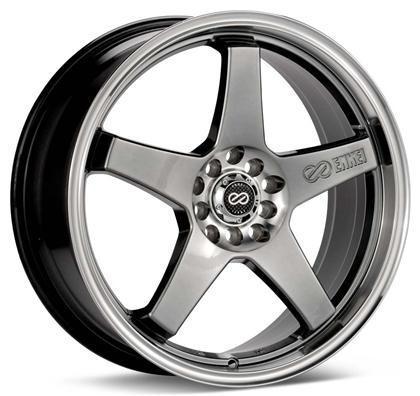 EV5 17x7 5x100/+38mm Offset 72.6 Bolt Diameter Hyper Black w/ Machined Lip Wheel by Enkei